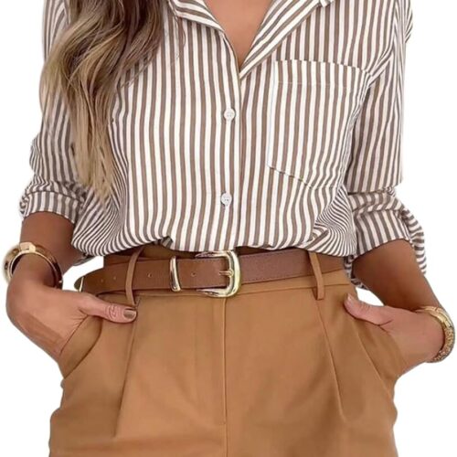 Solid-Color Striped Casual Shirt